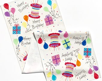 Happy Birthday Table Runner, Celebrate Tablecloth, Adult, First, 1st 2nd, Boys, Girls, Decor, Gift 60X18, Rainbow Party,, Balloons, new yr