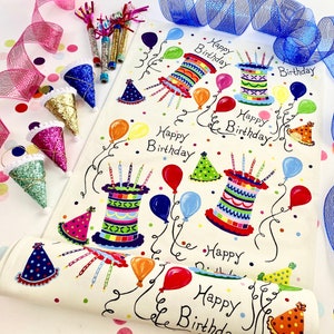 Happy Birthday Table Runner, Cotton Celebrate Tablecloth, Adult, First, 1st 2nd, Boys, Girls, Display Party Home Decor, Gift 60X18, Rainbow