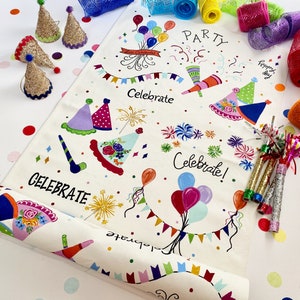NEW YEARS! Celebration Table Runner, All Occasions, Cotton Table Cloth, All Holidays, Family, Birthdays, Boys&Girls, Party Decor, Reusable