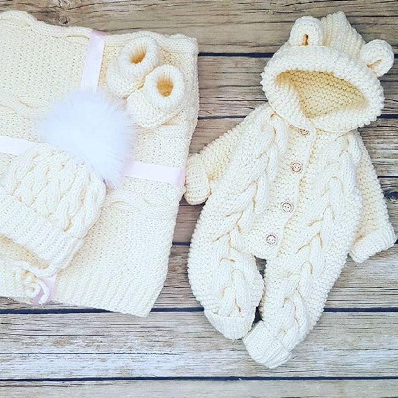 Baby Coming Home Outfit Girl Boy Set Winter Crochet Knit Fall Bear Bodysuits Hooded Gender neutral CoverallsOverallsRomperJumpsuits Suit