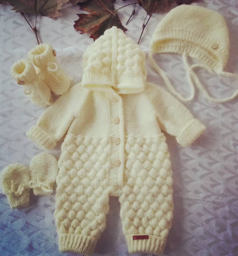 Bear Bodysuits Hooded Gender neutral CoverallsOverallsRomperJumpsuits for Newborn Baby Coming Home Outfit Set Winter Fall Crochet Knit