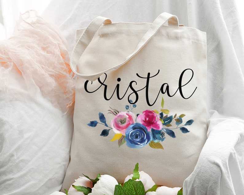 Floral Tote Bag Personalized Tote Bag Custom Tote Bag Bridesmaid Tote Bag Bridesmaid Proposal Teacher Gift Bachelorette Party Favors Bags