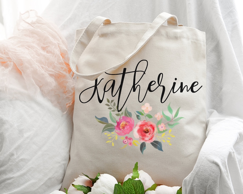 Floral Tote Bag Personalized Tote Bag Custom Tote Bag Bridesmaid Tote Bag Bridesmaid Proposal Teacher Gift Bachelorette Party Favors Bags