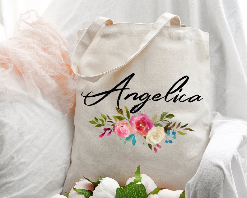 Floral Tote Bag Personalized Tote Bag Custom Tote Bag Bridesmaid Tote Bag Bridesmaid Proposal Teacher Gift Bachelorette Party Favors Bags