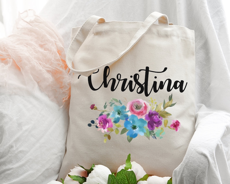 Floral Tote Bag Personalized Tote Bag Custom Tote Bag Bridesmaid Tote Bag Bridesmaid Proposal Teacher Gift Bachelorette Party Favors Bags