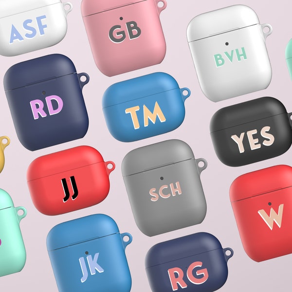 Personalized AirPods Airpods Pro Case, Monogram Apple Air Pods Case, Initials AirPods Case, Keychain Carabiner Protective Case (AIR 01)