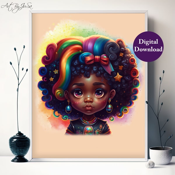 Vibrant Vision of Black Girl: Eye-catching Rainbow Wall Art