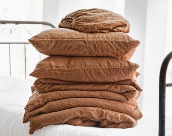 4 Piece Linen Bedding Set: European Linen Duvet Cover and Fitted Sheet