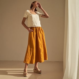 SINEAD Linen Maxi Skirt: Elastic Waist, Handmade in Europe
