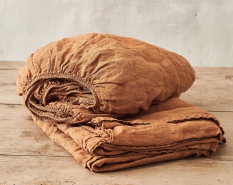 Handmade Linen Sheet Set: Fitted and Flat Sheets, Full/Queen/King