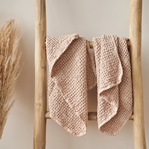 Set of 2 Hazelnut Linen Waffle Hand Towels: Soft Cotton-Linen Blend