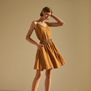 Linen Midi Skirt: SAHARA Elastic Waist, Pockets