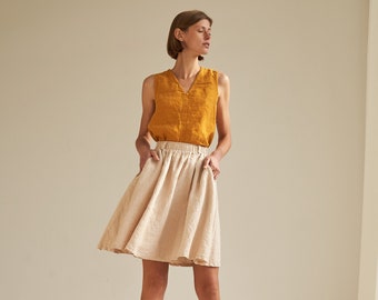 Linen midi skirt with elastic waist SAHARA