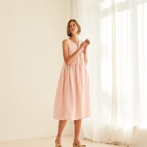 Linen v neck dress in midi length ONYI
