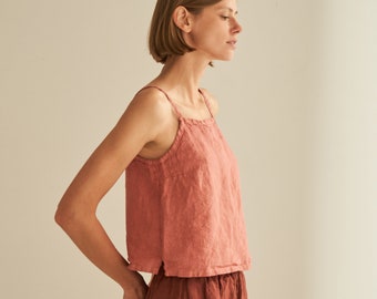 Handmade Linen Crop Top KHAI: Spaghetti Strap Summer Top