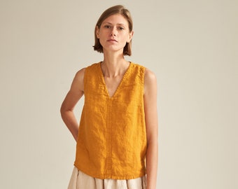 Linen sleeveless V neck top for woman NOVA