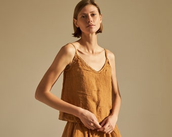 Handmade Linen Spaghetti Strap Top: CELESTE V-Neck Summer Top