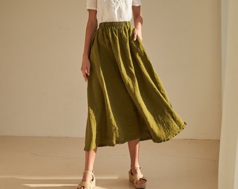 Linen maxi skirt with elastic waist SINEAD, long linenskirt, skirt for woman with elastic waist, linen maxi skirt with pockets