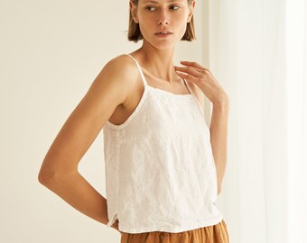 Linen crop top with spaghetti straps KHAI