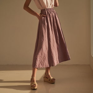 Linen maxi skirt with elastic waist SINEAD, long linen skirt, skirt for woman with elastic waist, linen skirt with pockets image 1