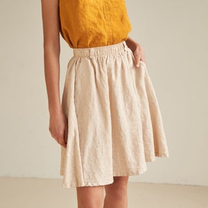 Linen midi skirt with elastic waist SAHARA, Linen mini skirt, skirt for woman with elastic waist, Casual linen skirt above the knee length image 6