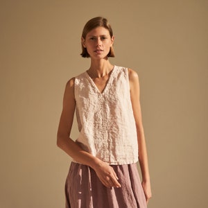 Linen Sleeveless Top: V Neck Casual Blouse NOVA