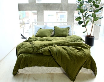 Linen Bedding Set In Olive Green Linen Duvet Cover 2 Etsy
