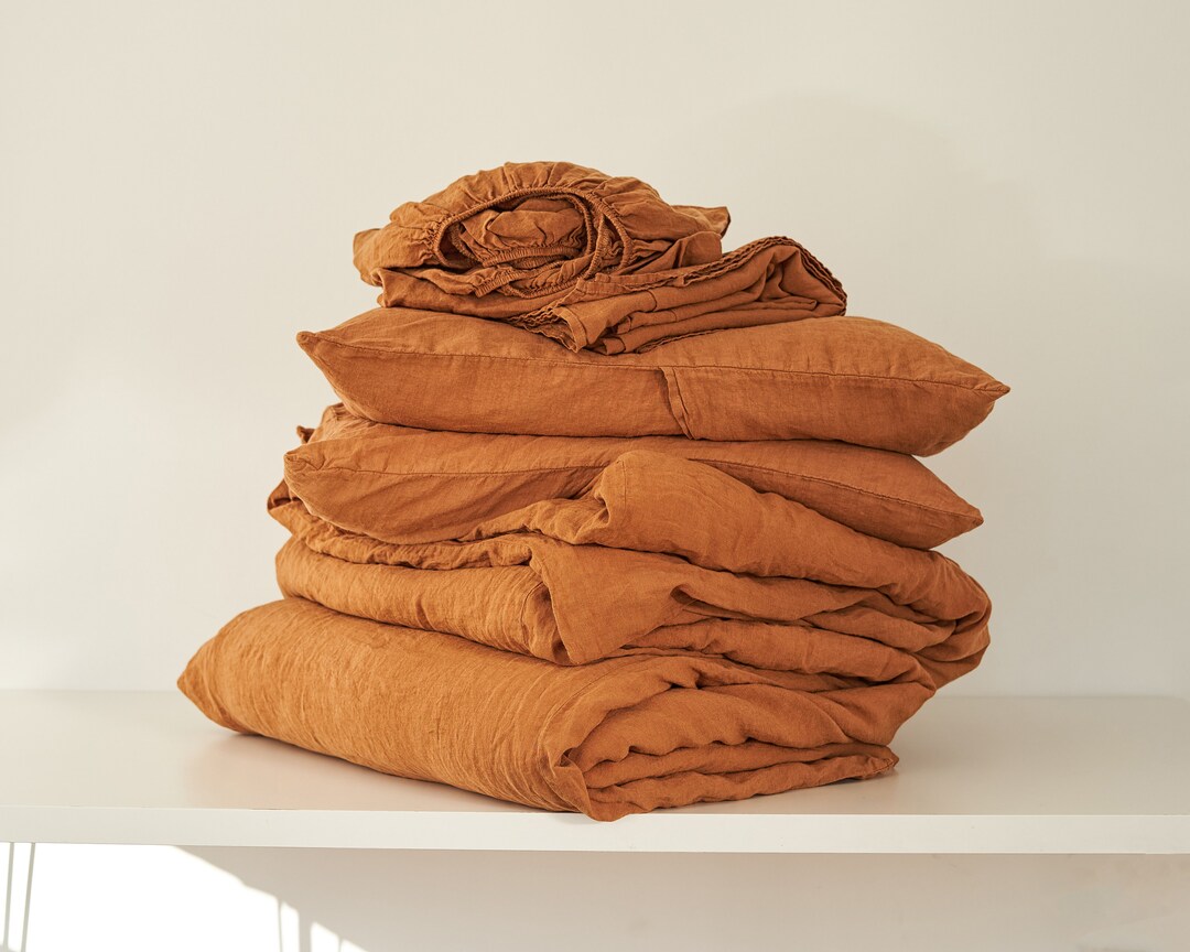 5 Piece Linen Bedding Bundle, Linen Bedding Set Including Duvet Cover