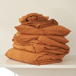 5-teiliges Leinenbettwäschepaket, Leinenbettwäscheset einschließlich Bettbezug, Leinenbettwäschekönigin, Leinenbettwäschekönig, extraweiche Leinenbettwäsche
