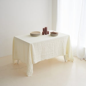 Linen tablecloth in Cream color, Rectangle dining table cloth, Rustic table linen, Handmade and dyed in small batches, Extra wrinkly image 2