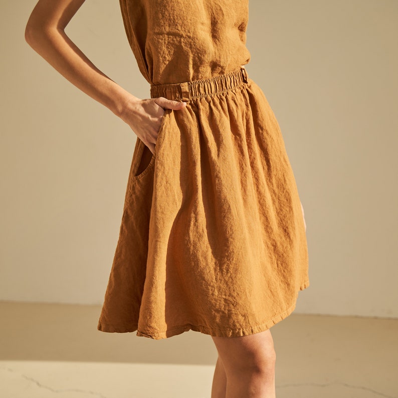 Linen midi skirt with elastic waist SAHARA, Linen mini skirt, skirt for woman with elastic waist, Casual linen skirt above the knee length image 8