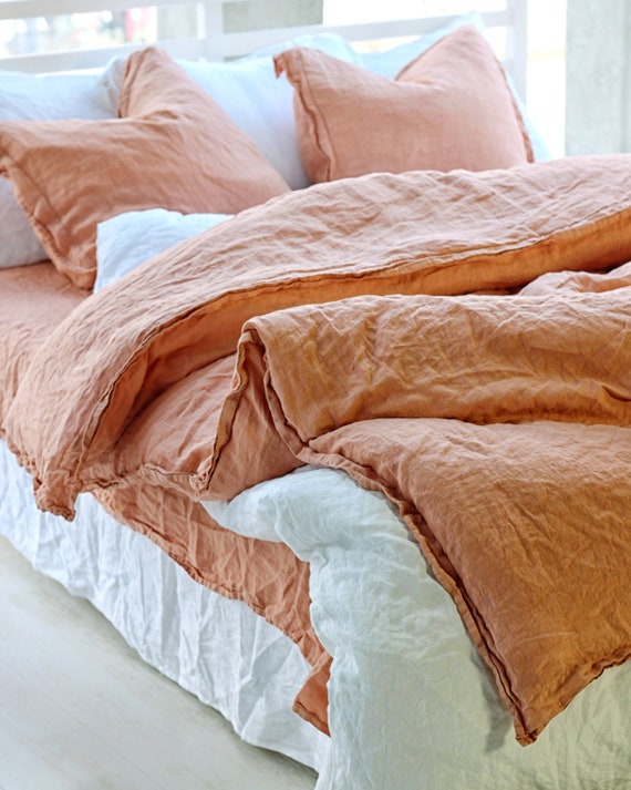 Linen Flange Bedding Set Terracotta Linen Bedding Linen Etsy