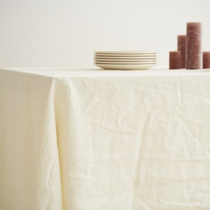 Handmade Cream Linen Tablecloth: Rustic Wrinkled Dining Table Linen