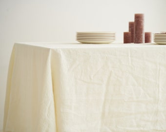 Linen tablecloth in Cream color, Rectangle dining table cloth, Rustic table linen, Handmade and dyed in small batches, Extra wrinkly