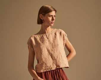 Linen crop top ISLA, Casual top for woman, Linen sleeveless shirt, Loose top for summer, Comfy linen crop blouse