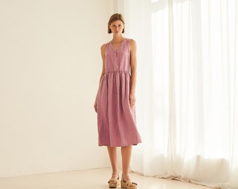 Linen v neck dress in midi length ONYI