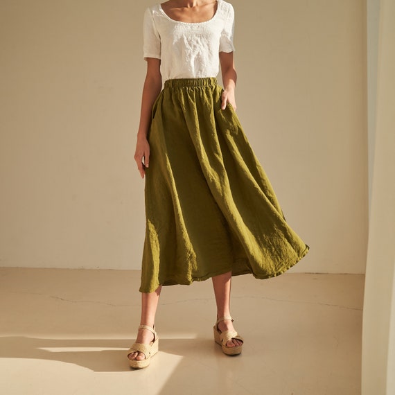 Linen Maxi Skirt With Elastic Waist SINEAD Long Linenskirt | Etsy