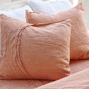 Linen pillowcase set, Peach Pie linen pillow covers, linen shams, Envelope pillow cover, Linen pillowcases, Terracotta Linen bedding image 3