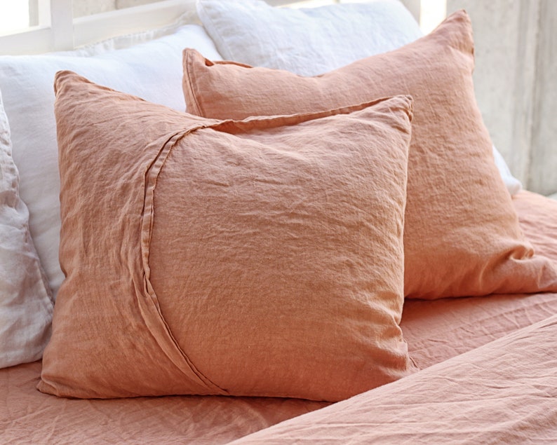 Linen pillowcase set, Peach Pie linen pillow covers, linen shams, Envelope pillow cover, Linen pillowcases, Terracotta Linen bedding image 3