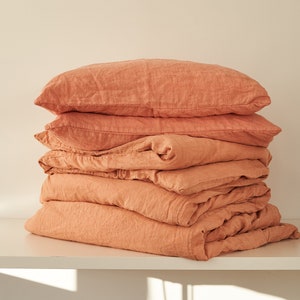 Peach Pie Linen Bedding Set: Includes Duvet and Pillow Covers