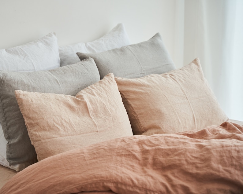 Linen pillowcase set, Peach Pie linen pillow covers, linen shams, Envelope pillow cover, Linen pillowcases, Terracotta Linen bedding image 9