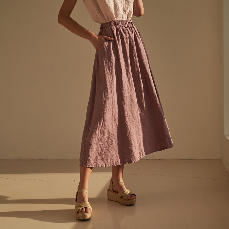 Linen maxi skirt with elastic waist SINEAD, long linen skirt, skirt for woman with elastic waist, linen skirt with pockets image 1