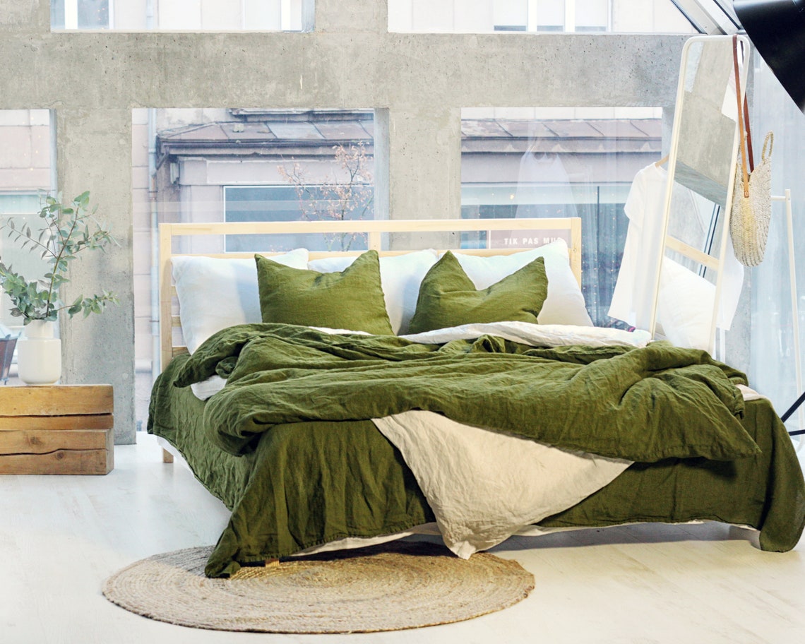 Linen Bedding Set Moss Green Bedding Linen Bedding Linen Etsy
