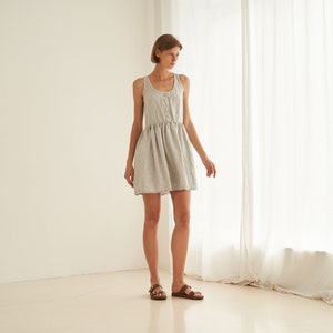 Linen dress with button closure in mini length CELIA, linen coop neck dress image 5