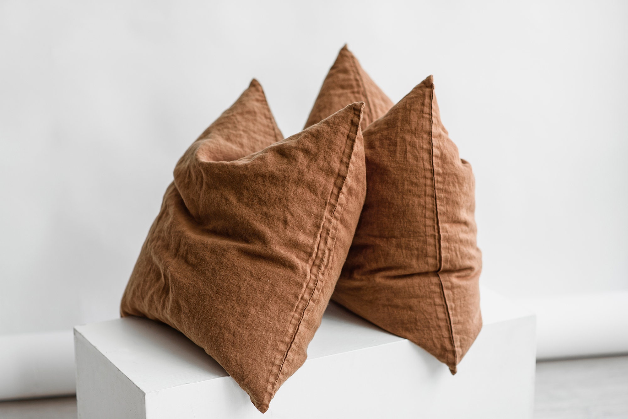Linen Pillow Covers Set of 2: Wrinkled Texture, Zipper Closure