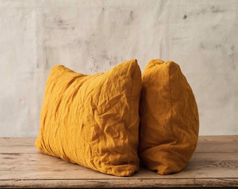 Set of 2 Saffron linen pillow covers, Handmade pillows, Organic pillow covers, Natural linen pillow shams
