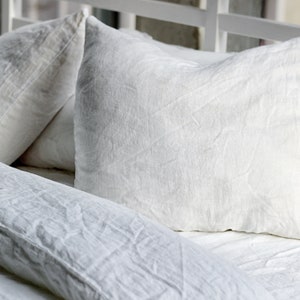 Optic white linen pillow shams, Set of 2 linen pillow covers, Handmade linen pillow cases dyed in small batches, White linen bedding