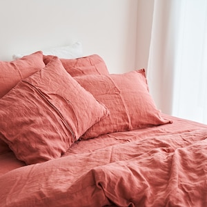 Linen pillowcase set, Peach Pie linen pillow covers, linen shams, Envelope pillow cover, Linen pillowcases, Terracotta Linen bedding image 7