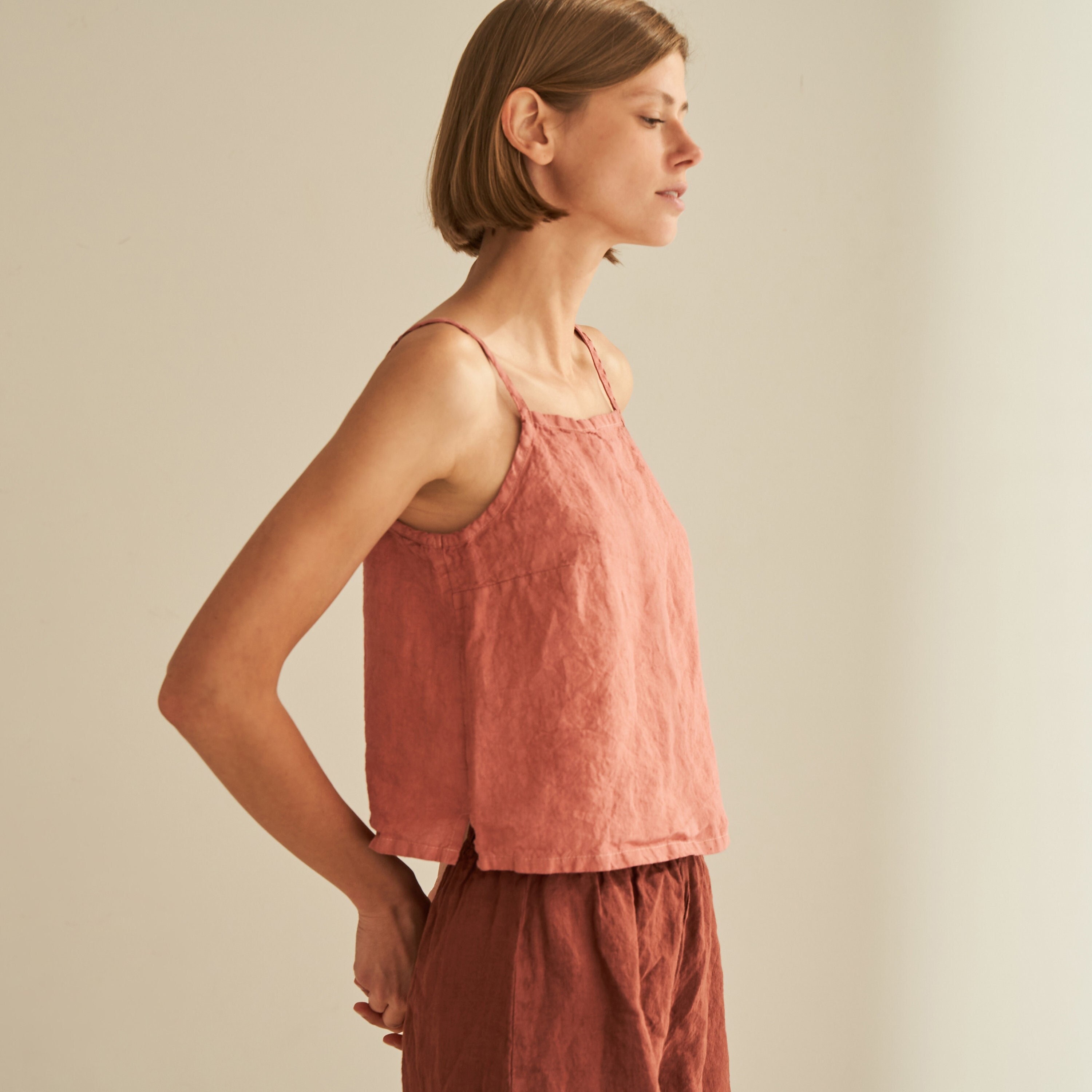 Linen Crop Top With Spaghetti Straps KHAI Linen Crop Top With