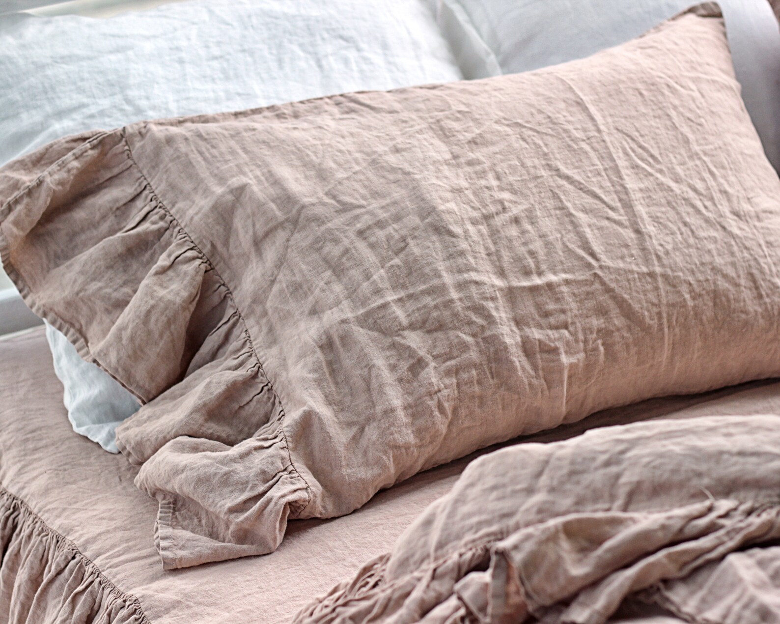 Set of 2 ruffled linen pillow shams Set of 2 linen pillow Etsy